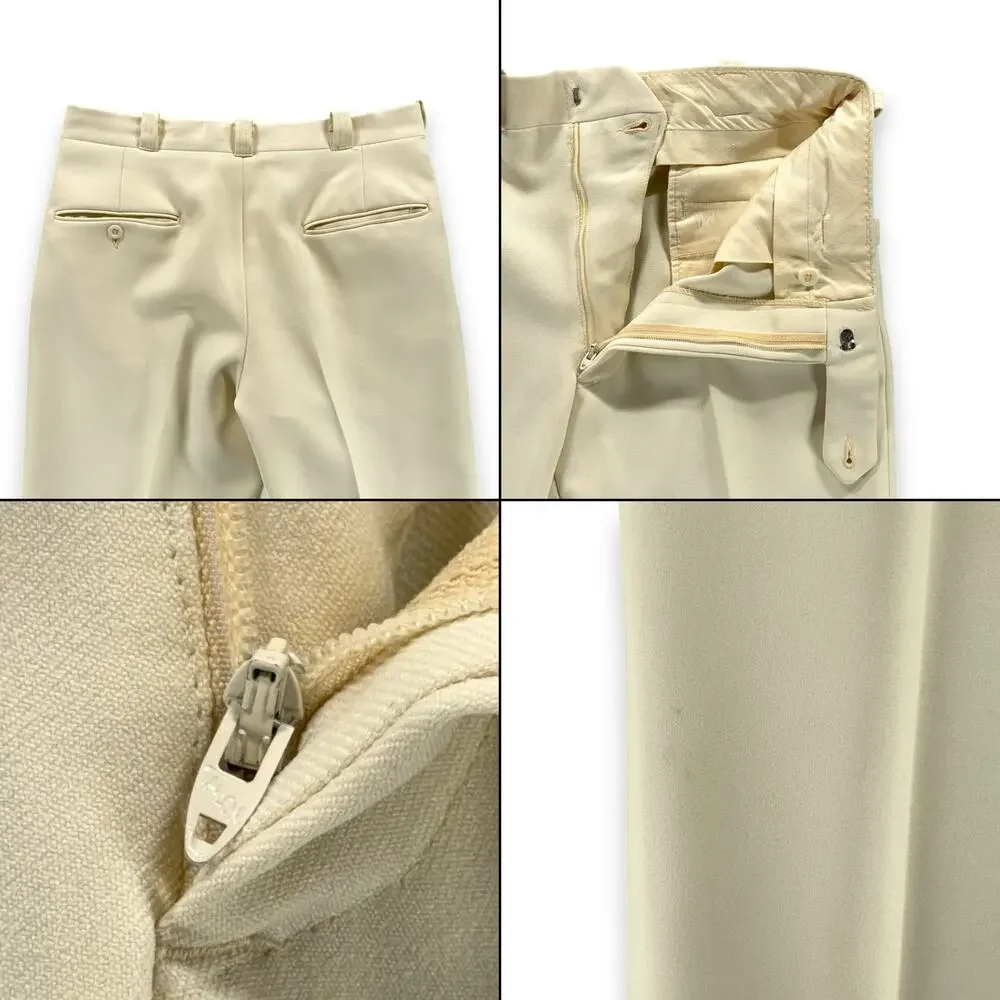 Vintage Suit Mens 36 31x30 Pants White Cream Ivory Disco Talon Union USA 2pc 70s